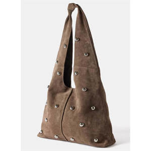 Mint Velvet Brown Studded Suede Shoulder Bag